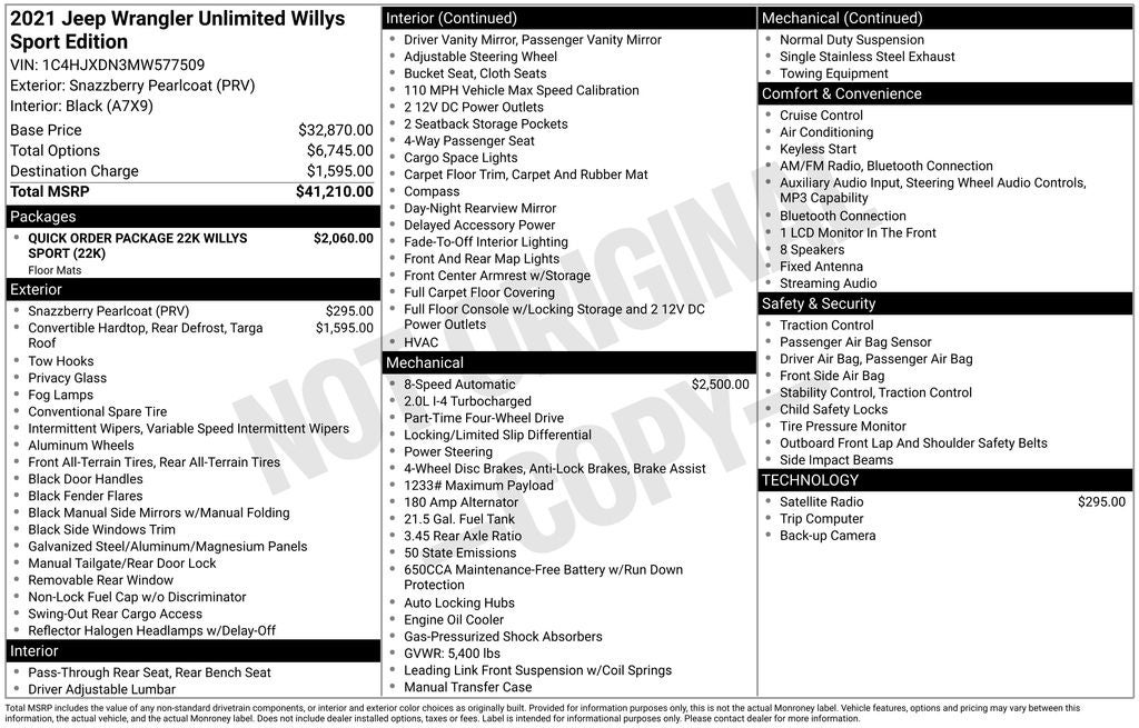 2021 Jeep Wrangler Unlimited Willys