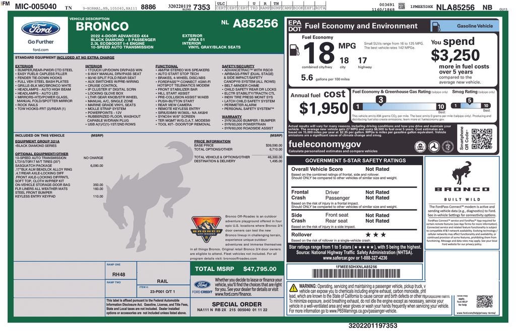 2022 Ford Bronco Black Diamond