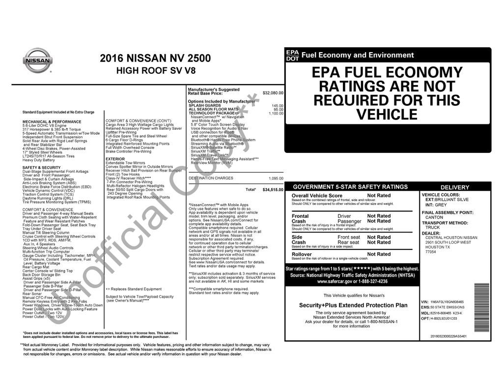 2016 Nissan NV2500 HD SV High Roof